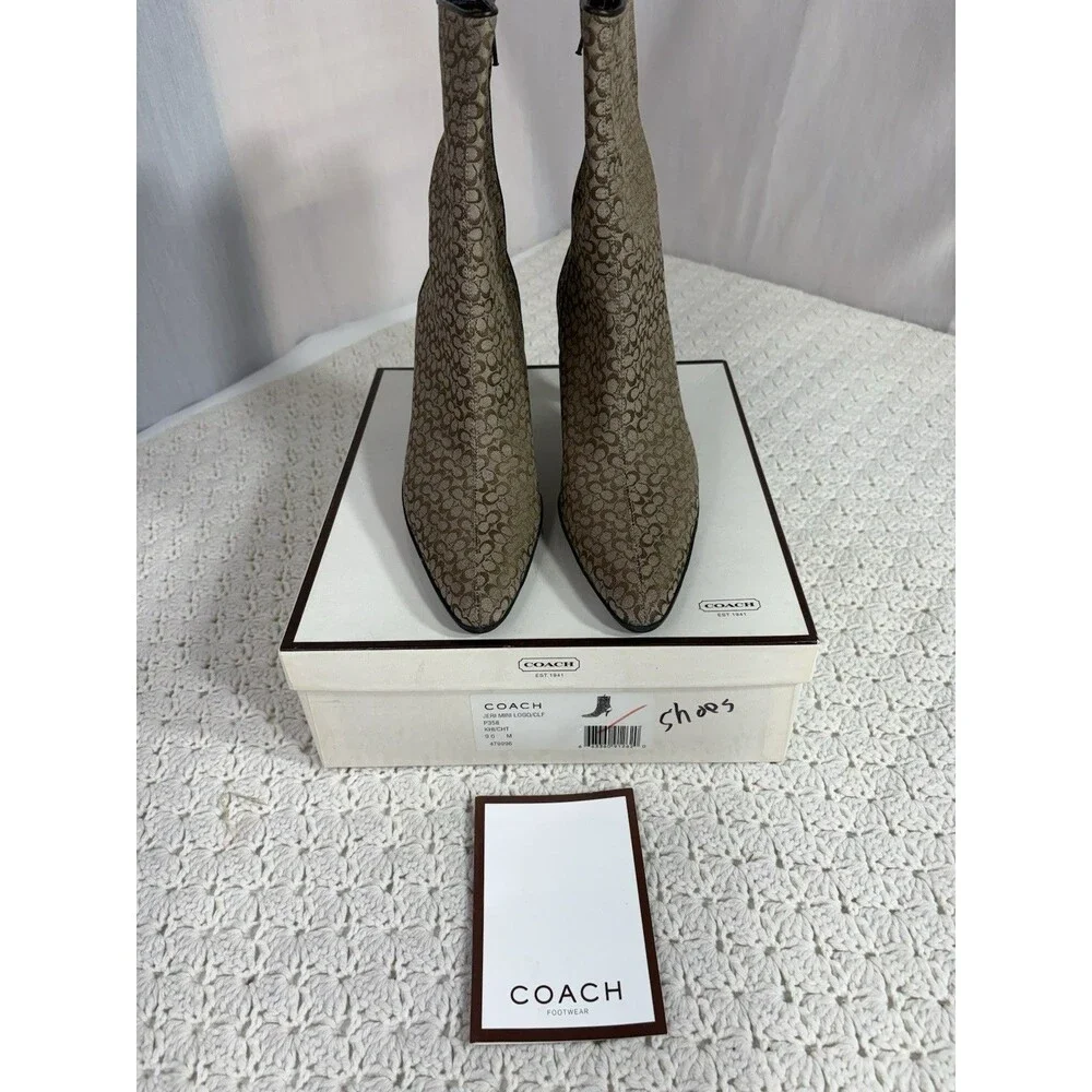 Coach Ankle Boots Women's 9B Canvas Leather Signature C Kitten Heel Vintage Y2K